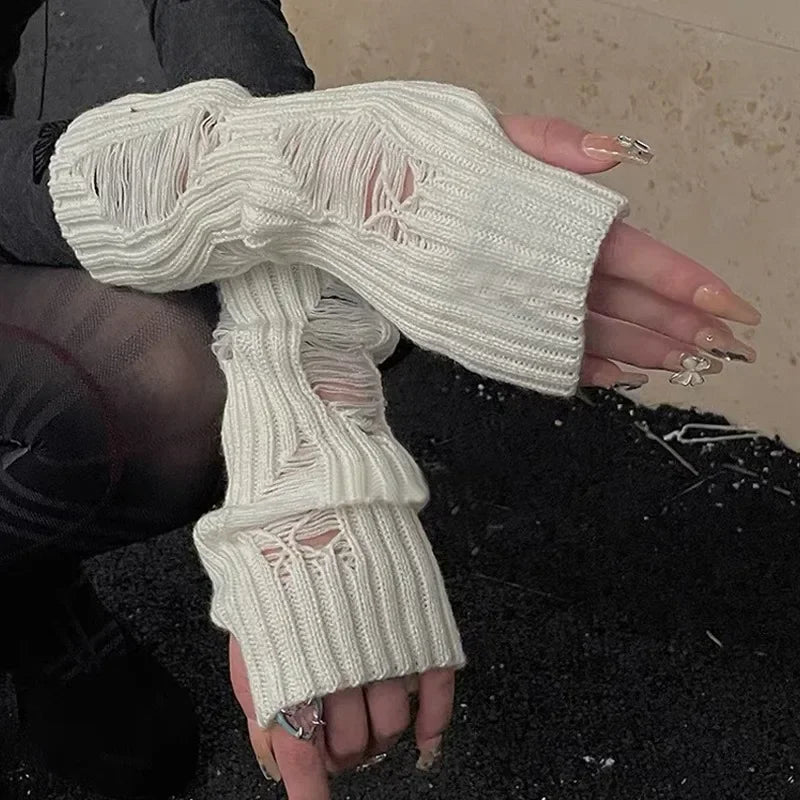 Unisex-Handschuhe, zerfetzt, Punk, Gothic, halbfingerlos, Manschette, Strickhandschuhe, Damen und Herren, weiche Fäustlinge, gebrochene Stretch-Armwärmer