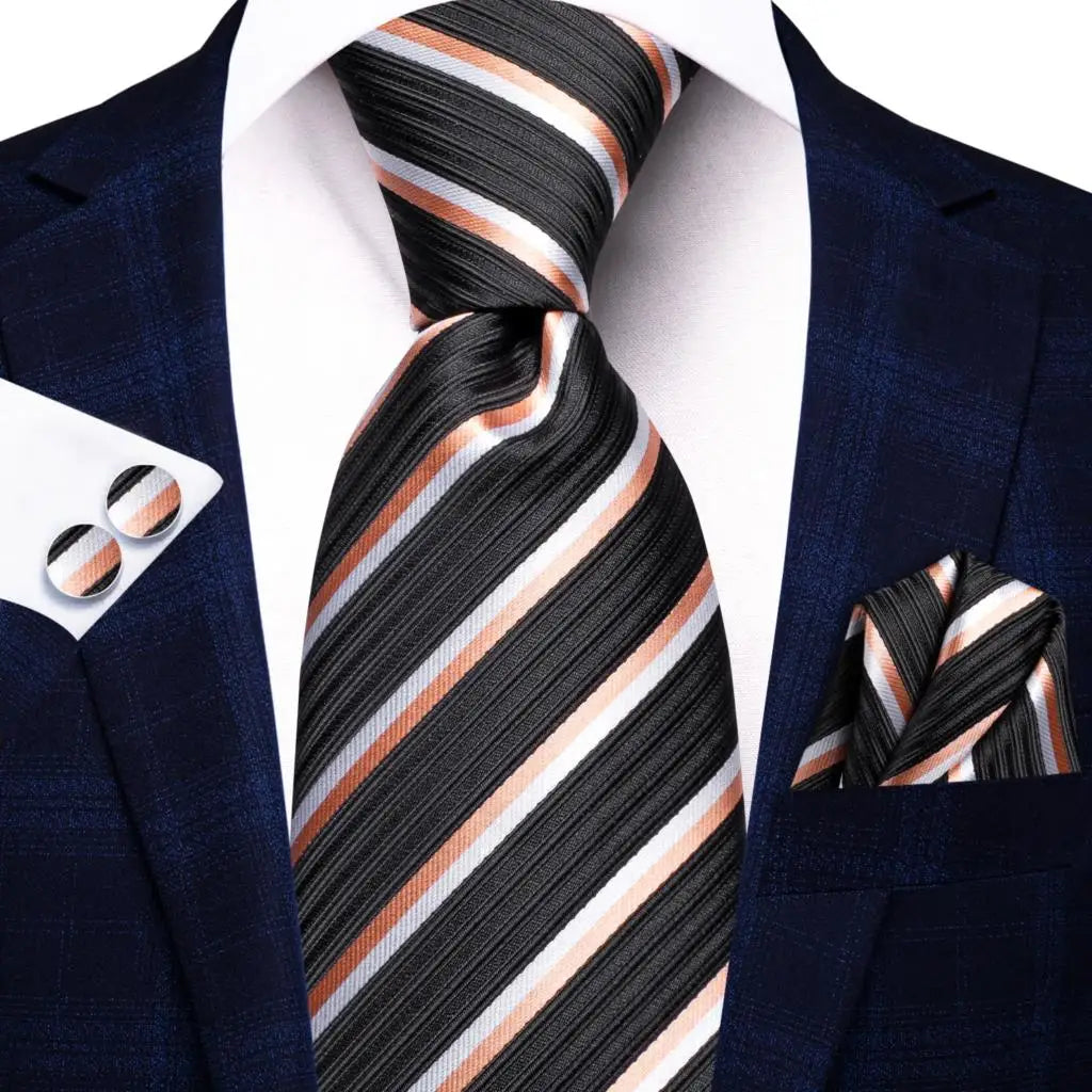 Corbata de boda de seda a rayas negras y rojas para hombre, gemelos de regalo, corbata de moda para negocios y fiestas, envío directo, diseño Hi-Tie