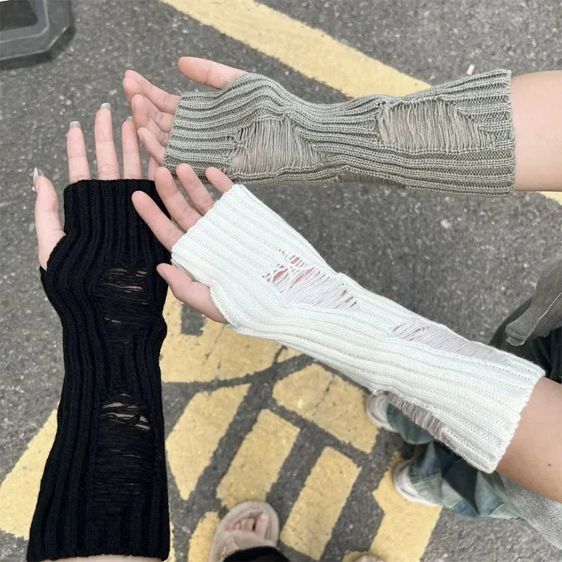 Unisex-Handschuhe, zerfetzt, Punk, Gothic, halbfingerlos, Manschette, Strickhandschuhe, Damen und Herren, weiche Fäustlinge, gebrochene Stretch-Armwärmer