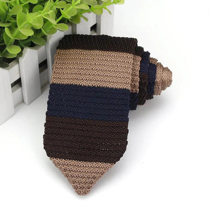 Cravate classique en tricot pour homme, 7 cm, rayures, couleur unie, formelle, pour marié, mariage, affaires, accessoires