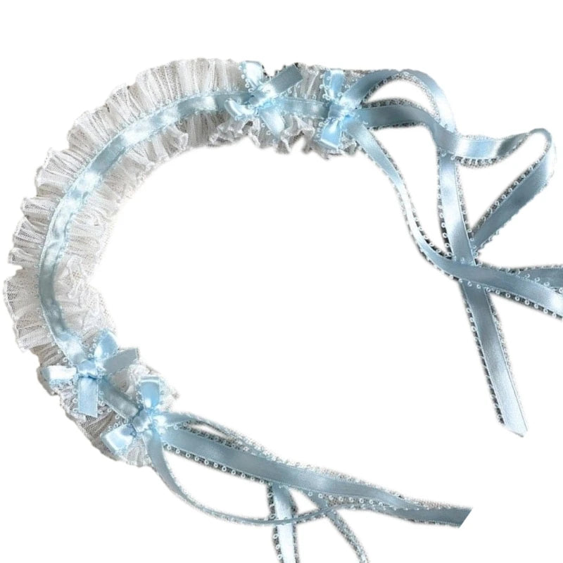 Gothic Headbands for Women Subculture Headband Gothic Bow White Headwear Cosplay Maid Flouncing Photo Props