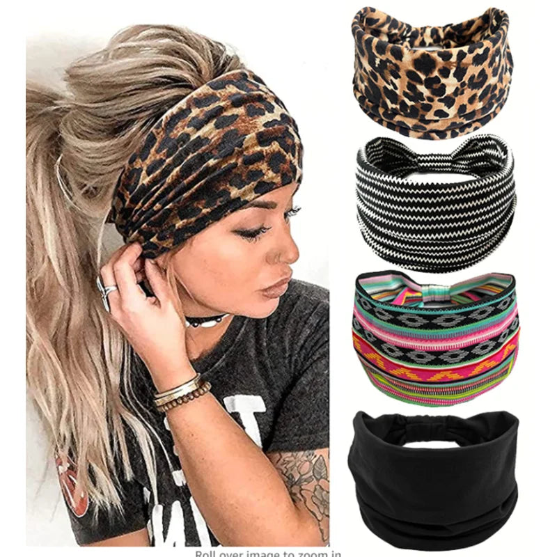Headwrap Solid Color Knot Wide Headbands for Women Soft Cotton Sports Elastic Hair Bands Accessories Yoga Bandana Bandage