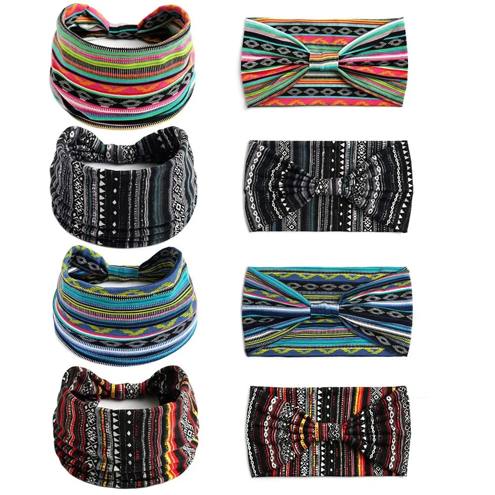 Fashion Boho Ethnic Style Headbands Vintage Knot Elastic Turban Headwrap For Women Girls Hair Band Soft Bandana Hair Accessories