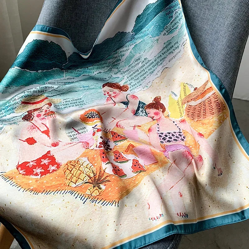 Petit foulard en satin de soie pour femmes, imprimé tendance, 53 x 53 cm, carré, pour le cou, pour le printemps