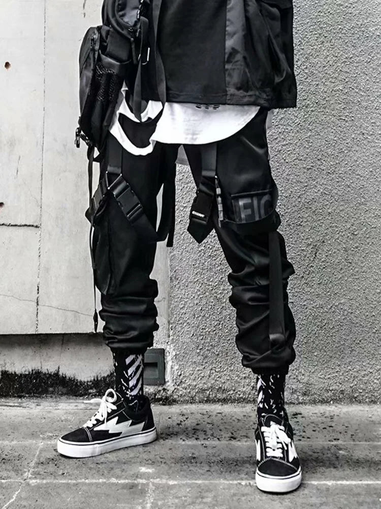 Jogger Cargohose für Herren Casual Hip Hop Hit Color Pocket Herrenhose Sweatpants Streetwear Ribbons Techwear Pants