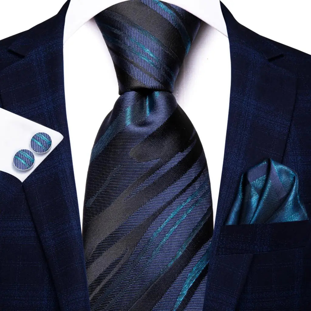 Corbata de boda de seda a rayas negras y rojas para hombre, gemelos de regalo, corbata de moda para negocios y fiestas, envío directo, diseño Hi-Tie