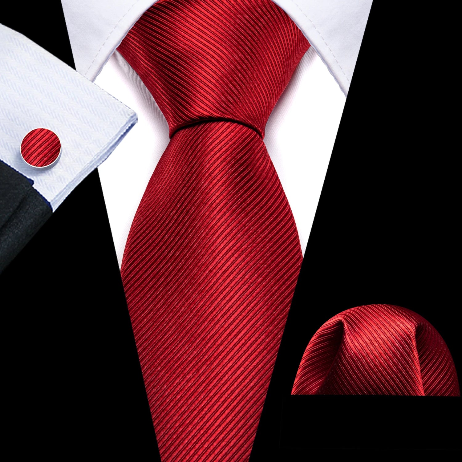 Corbata de boda de seda roja con rayas de tejido jacquard para hombre, juego de corbata, pañuelo y gemelos, Barry.Wang, diseñador de moda FA-5028
