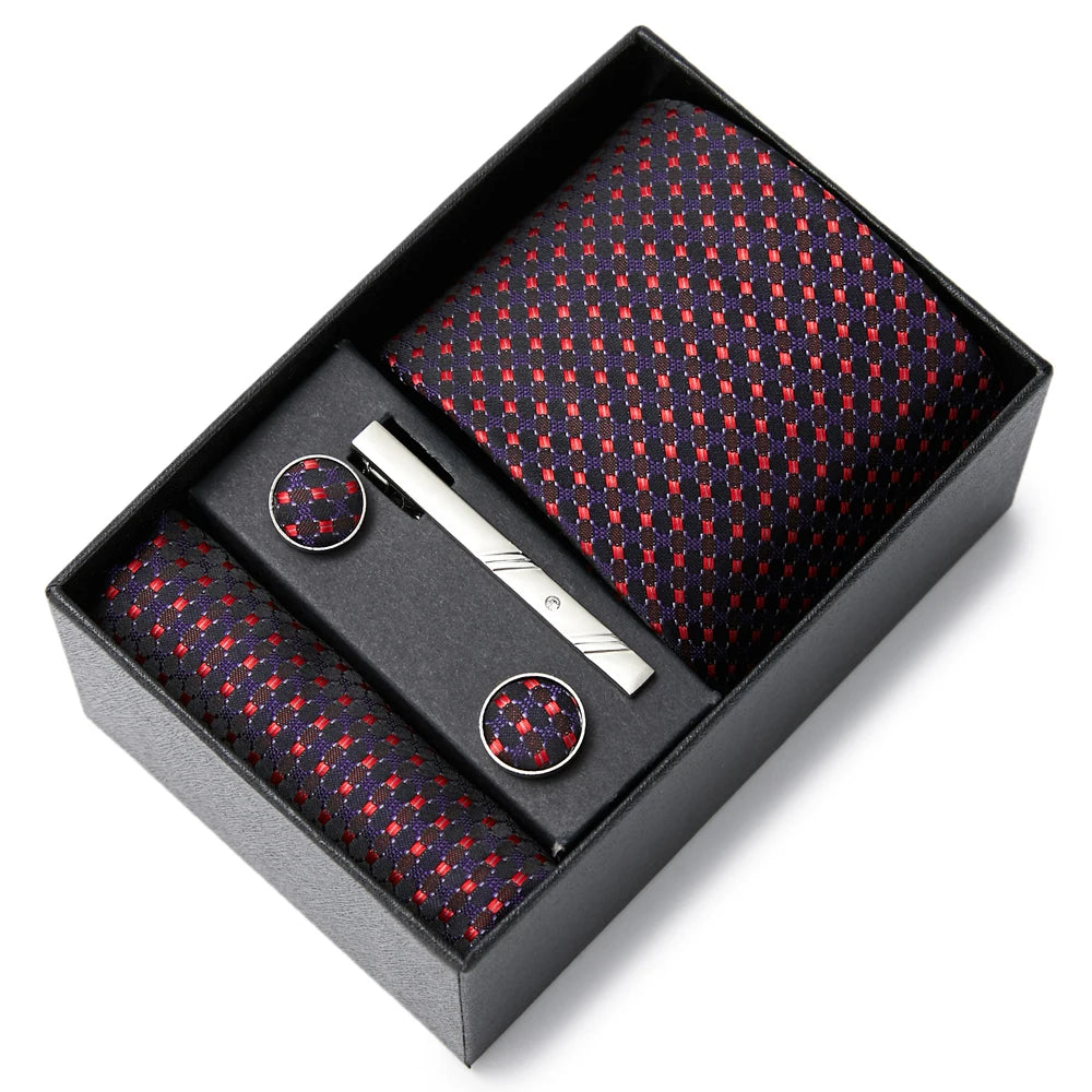 2023 New Style Wedding Gift Tie Pocket Squares Set Necktie Box Men Solid Black Suit Accessories Fit Wedding