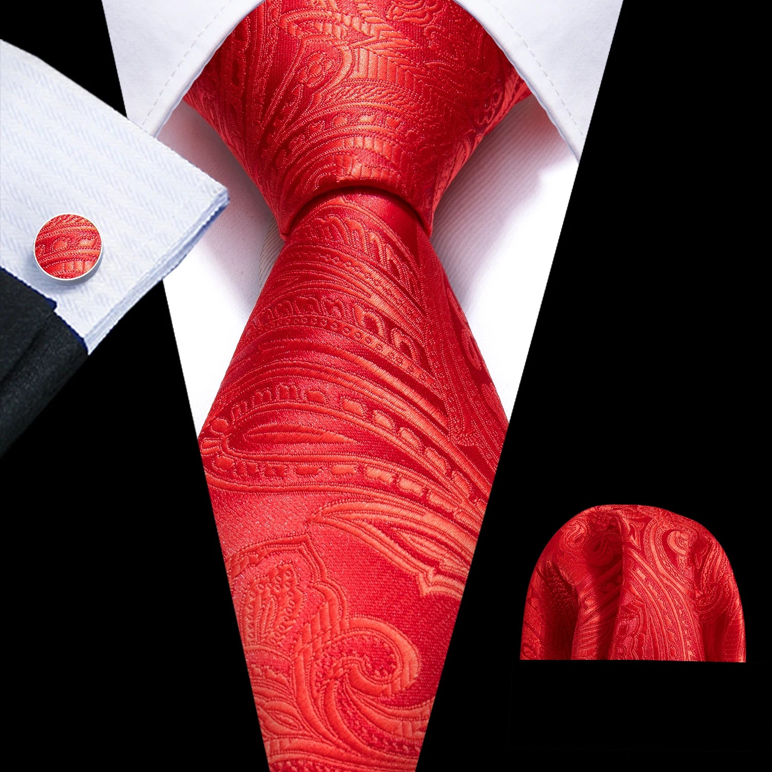 Corbata de boda de seda roja con rayas de tejido jacquard para hombre, juego de corbata, pañuelo y gemelos, Barry.Wang, diseñador de moda FA-5028