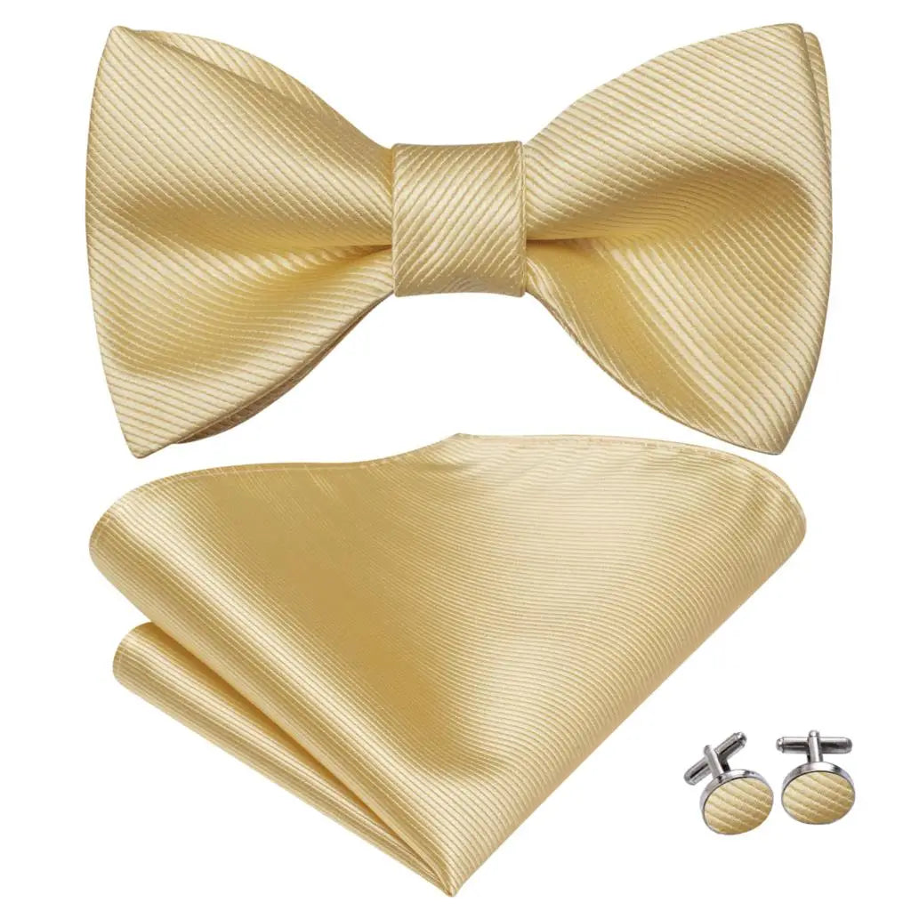 Hi-Tie - Juego de gemelos y pañuelo de seda para hombre, diseño de lazo, en azul, rojo, dorado, negro y blanco, con nudo de mariposa en jacquard para boda y negocios