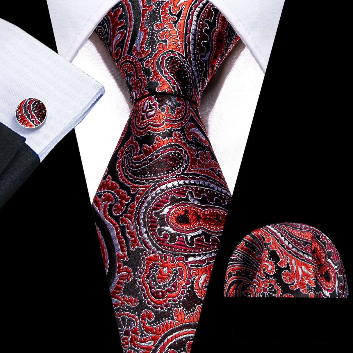 Corbata de boda de seda roja con rayas de tejido jacquard para hombre, juego de corbata, pañuelo y gemelos, Barry.Wang, diseñador de moda FA-5028