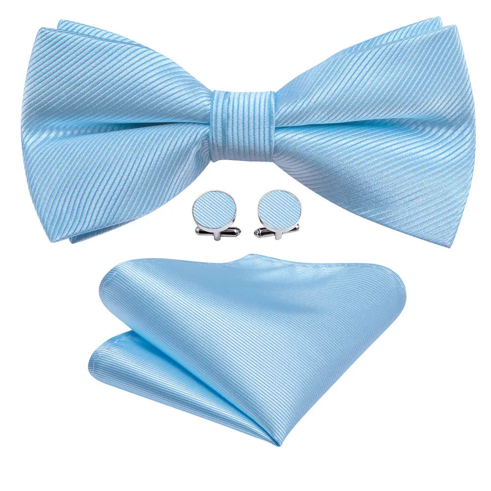 Barry.Wang Navy Royal Sky Blue Silk Mens Bow Tie Jacquard Paisley Floral Pre-Tied Bowtie Hanky Cufflinks Set Wedding Business