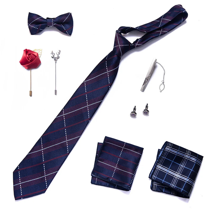 Brand Newest Design Silk Tie Set Handkerchief Pocket Squares Cufflink Bow Tie Clip Necktie Set Bussiness Wedding Suit Gift Box