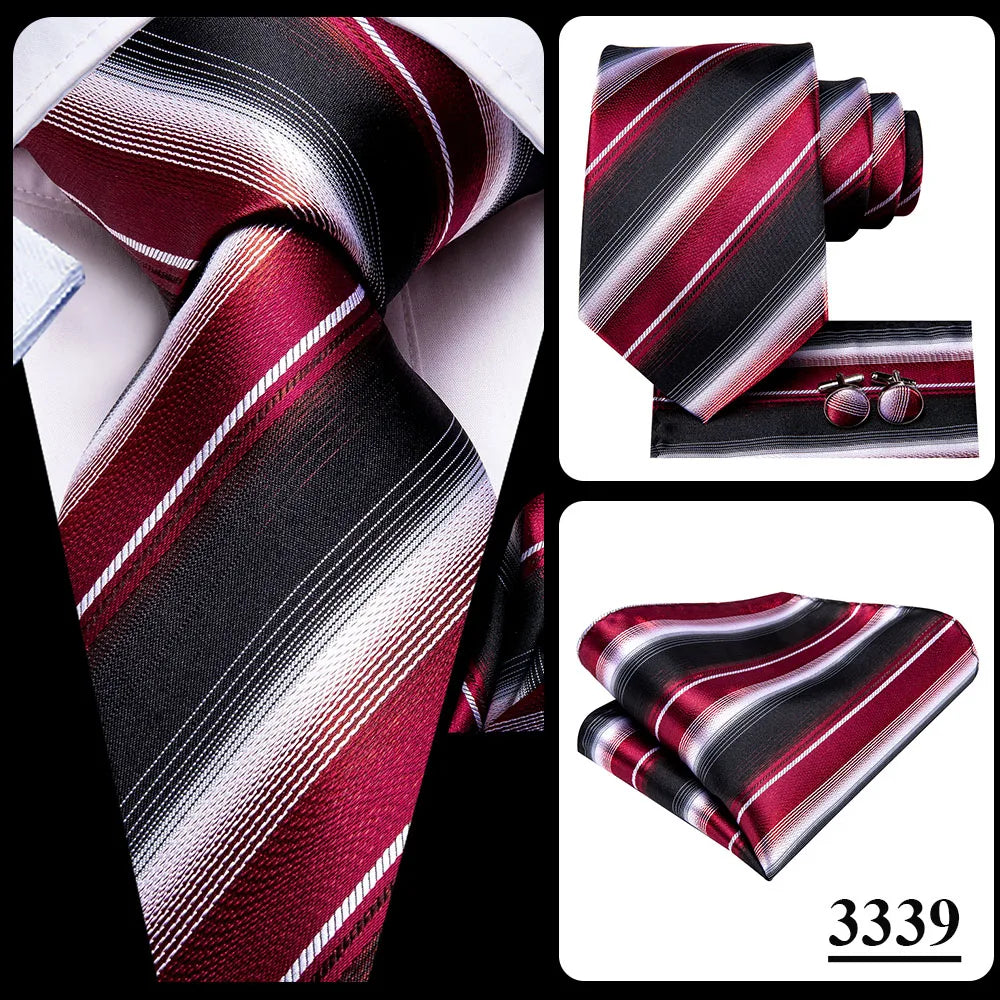 Corbata de boda de seda a rayas negras y rojas para hombre, gemelos de regalo, corbata de moda para negocios y fiestas, envío directo, diseño Hi-Tie