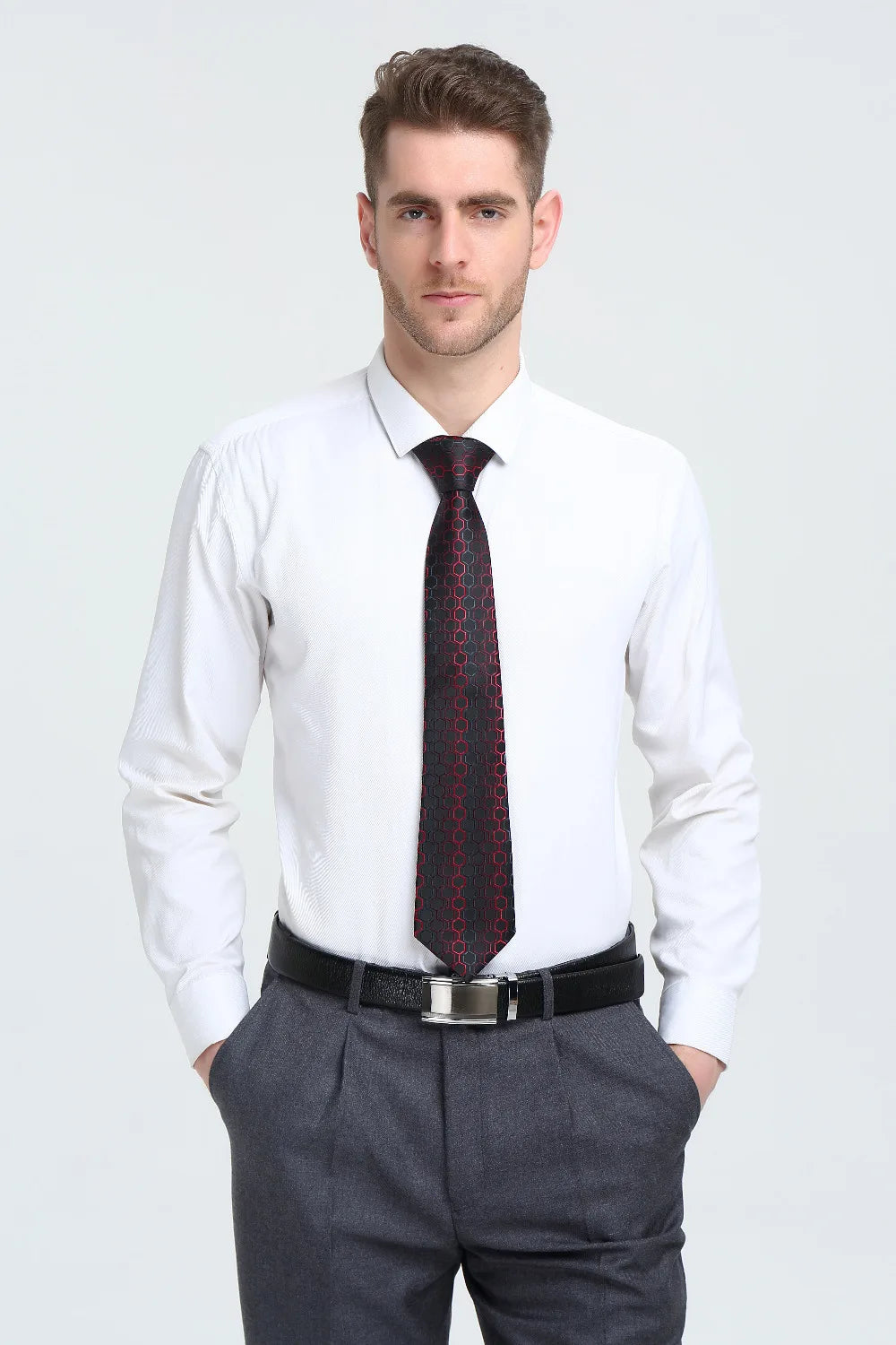 Corbata de boda de seda roja con rayas de tejido jacquard para hombre, juego de corbata, pañuelo y gemelos, Barry.Wang, diseñador de moda FA-5028