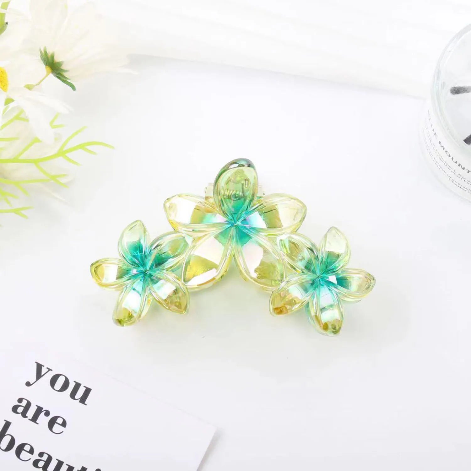 3 Head Plumeria Hair Clips Frangipani Flower Hair Claw Clip Trendy Crab Hair Claw Barrettes Hair Accessories For Girls