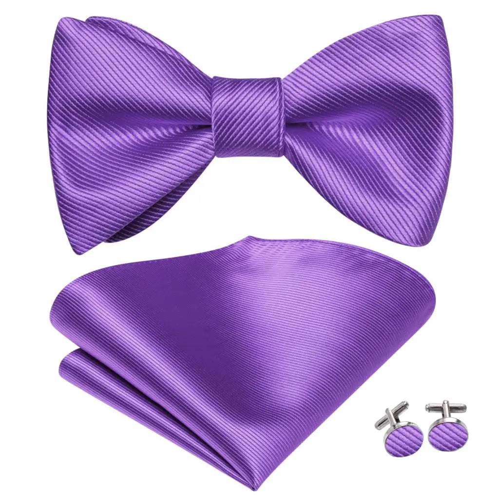 Hi-Tie - Juego de gemelos y pañuelo de seda para hombre, diseño de lazo, en azul, rojo, dorado, negro y blanco, con nudo de mariposa en jacquard para boda y negocios