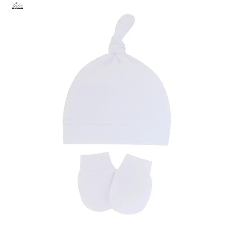 Newborn Baby Hat with Gloves Autumn Winter Warm Cotton Kids Beanies Stuff Children Accessories Infant Nightcap 0-6 Months Babies
