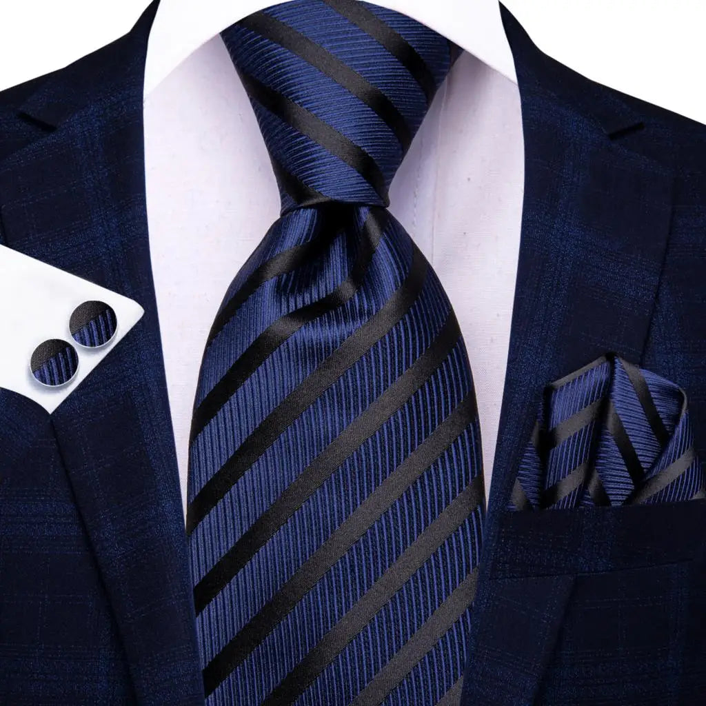 Corbata de boda de seda a rayas negras y rojas para hombre, gemelos de regalo, corbata de moda para negocios y fiestas, envío directo, diseño Hi-Tie