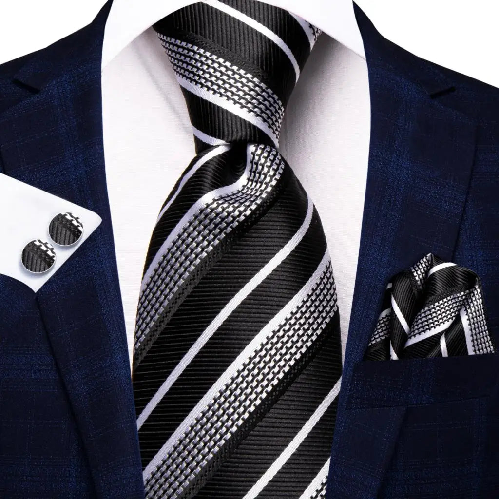 Corbata de boda de seda a rayas negras y rojas para hombre, gemelos de regalo, corbata de moda para negocios y fiestas, envío directo, diseño Hi-Tie