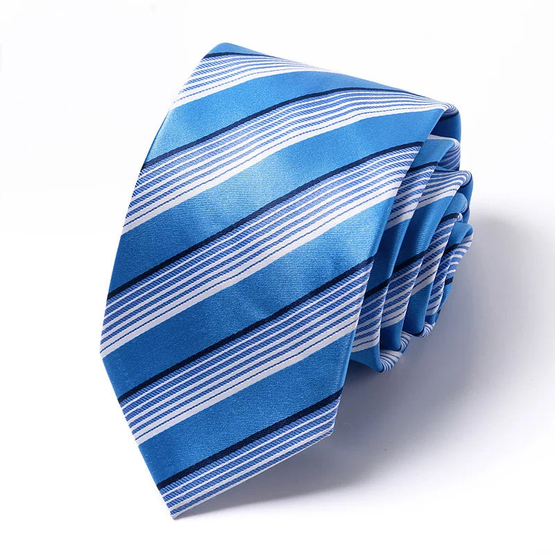 Cravates de mariage de haute qualité pour hommes, style tendance, imprimé à rayures bleues, accessoires de vêtements de bureau quotidiens, cadeau pour homme