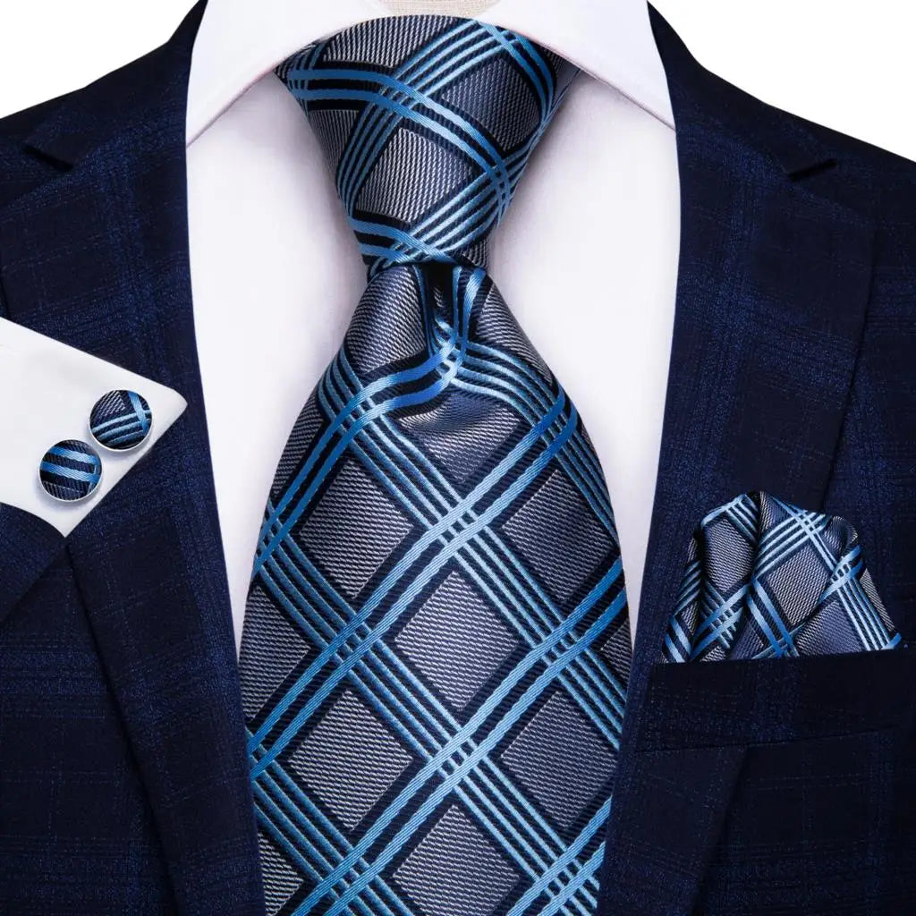 Cravate de mariage en soie à carreaux gris Hi-Tie pour homme, accessoire tendance, idéal pour les affaires et les fêtes, livraison directe