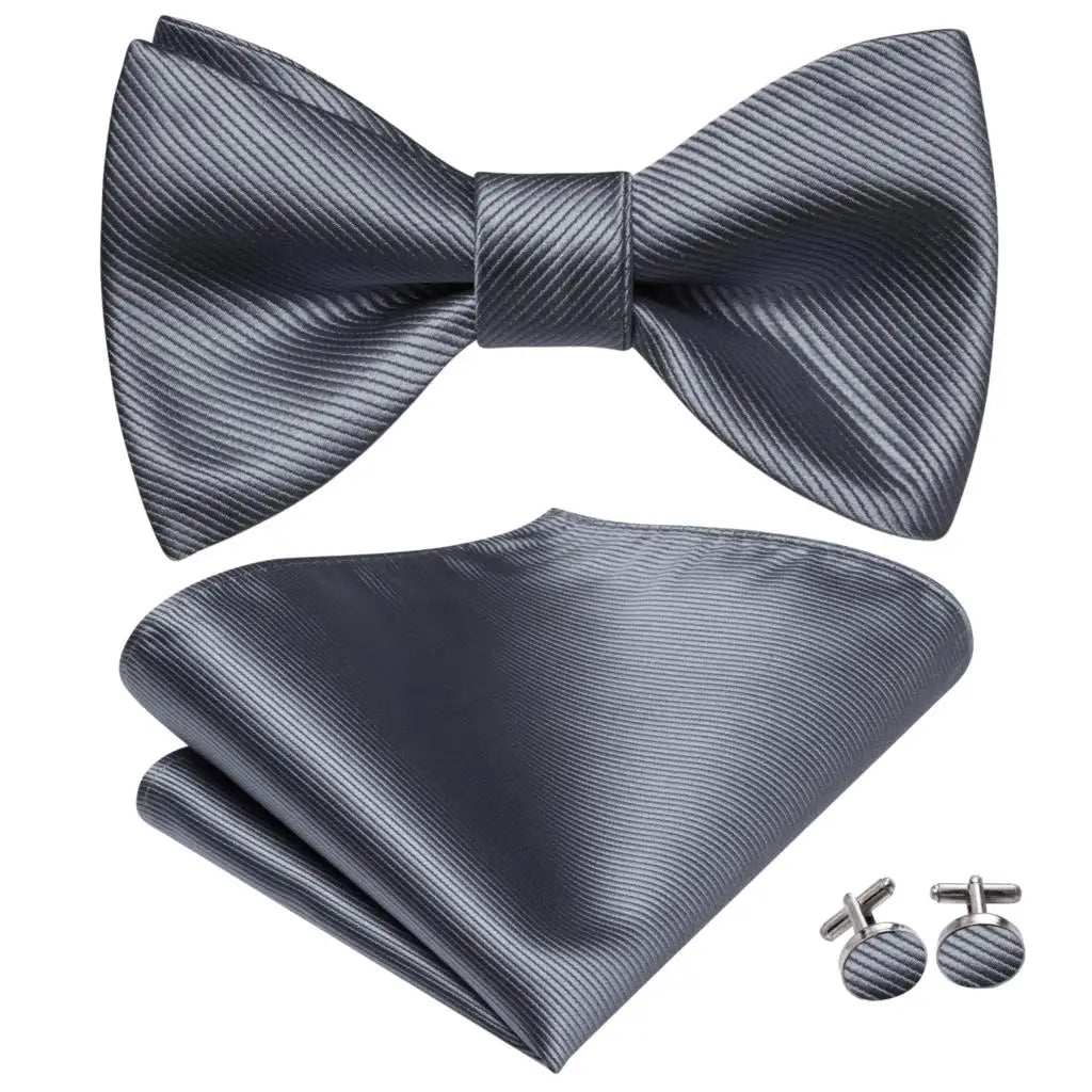 Hi-Tie - Juego de gemelos y pañuelo de seda para hombre, diseño de lazo, en azul, rojo, dorado, negro y blanco, con nudo de mariposa en jacquard para boda y negocios