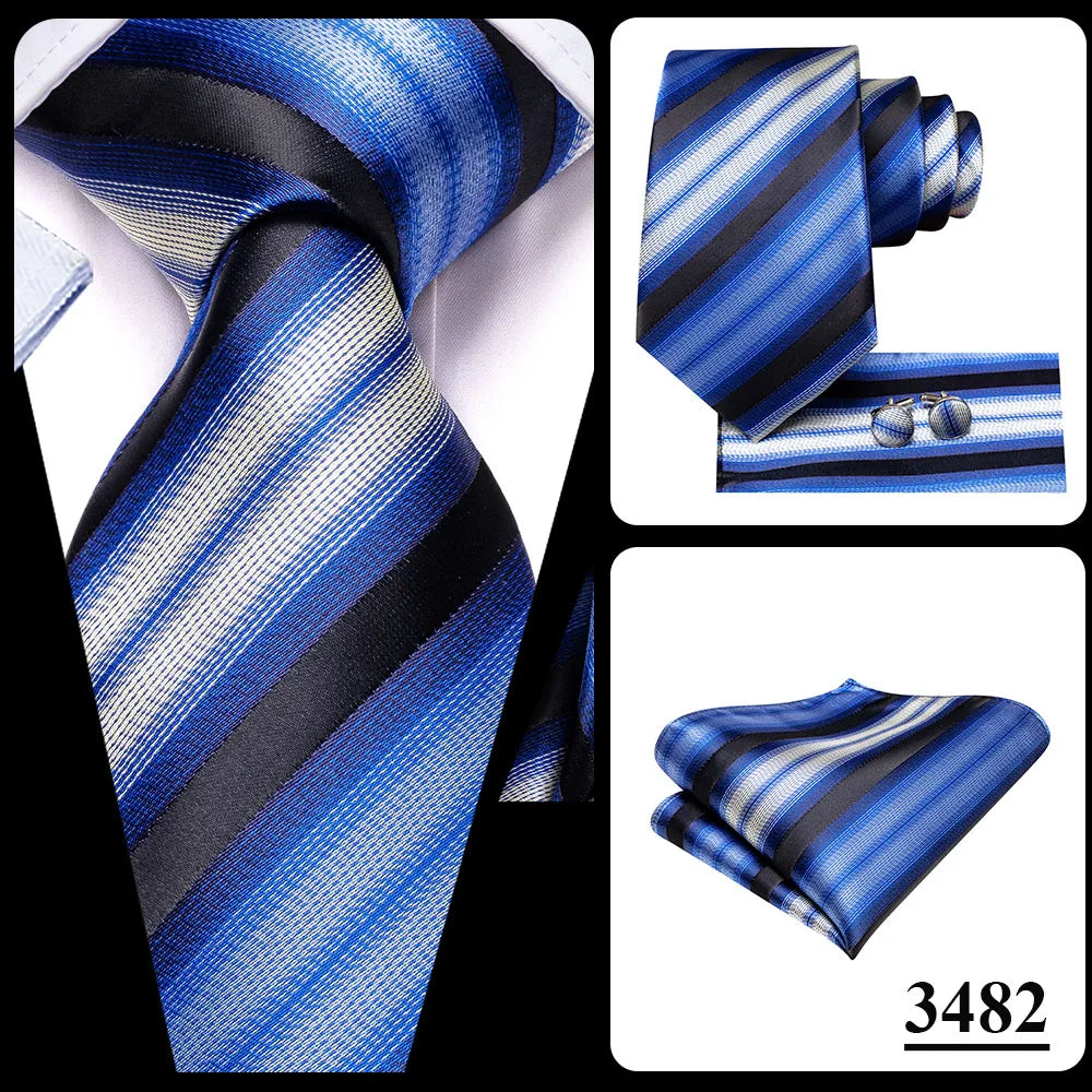 Corbata de boda de seda a rayas negras y rojas para hombre, gemelos de regalo, corbata de moda para negocios y fiestas, envío directo, diseño Hi-Tie