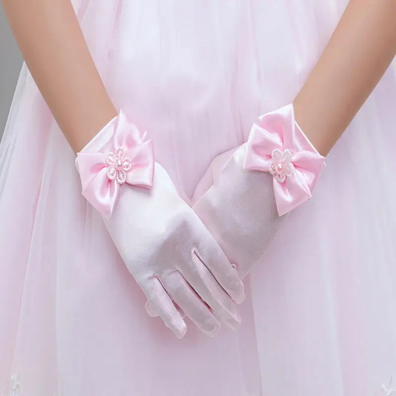 Mädchenhandschuhe mit Schleife, bezaubernde Party-Fäustlinge, Zeremonie, Kommunion, Kleid, Zubehör, Kinder, Oper, Abendparty