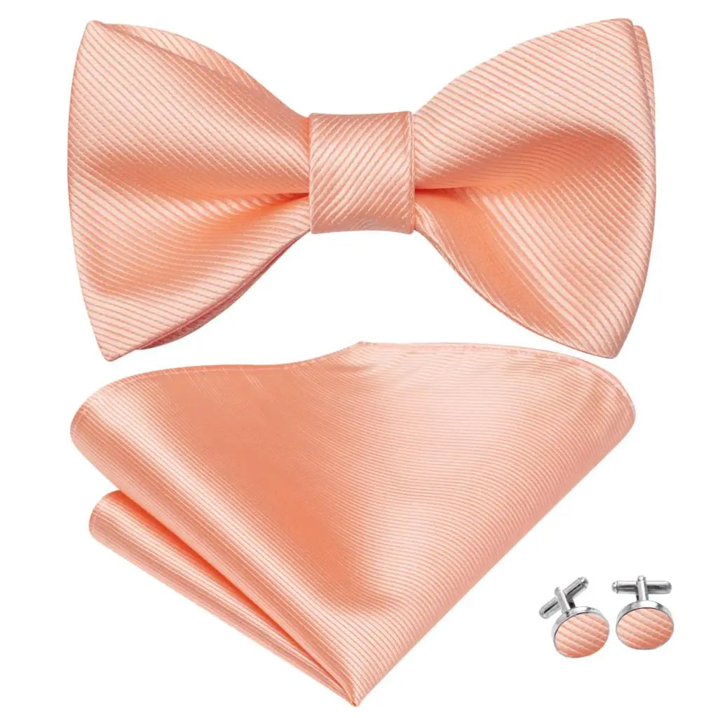 Hi-Tie - Juego de gemelos y pañuelo de seda para hombre, diseño de lazo, en azul, rojo, dorado, negro y blanco, con nudo de mariposa en jacquard para boda y negocios