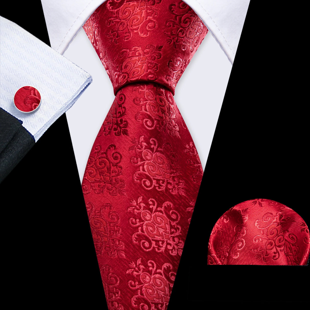 Corbata de boda de seda roja con rayas de tejido jacquard para hombre, juego de corbata, pañuelo y gemelos, Barry.Wang, diseñador de moda FA-5028