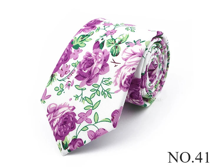 New Chic Floral Tie For Men Women 100% Cotton Beautiful Elegant Flower Necktie White Blue Narrow Skinny Wedding Casual Cravat