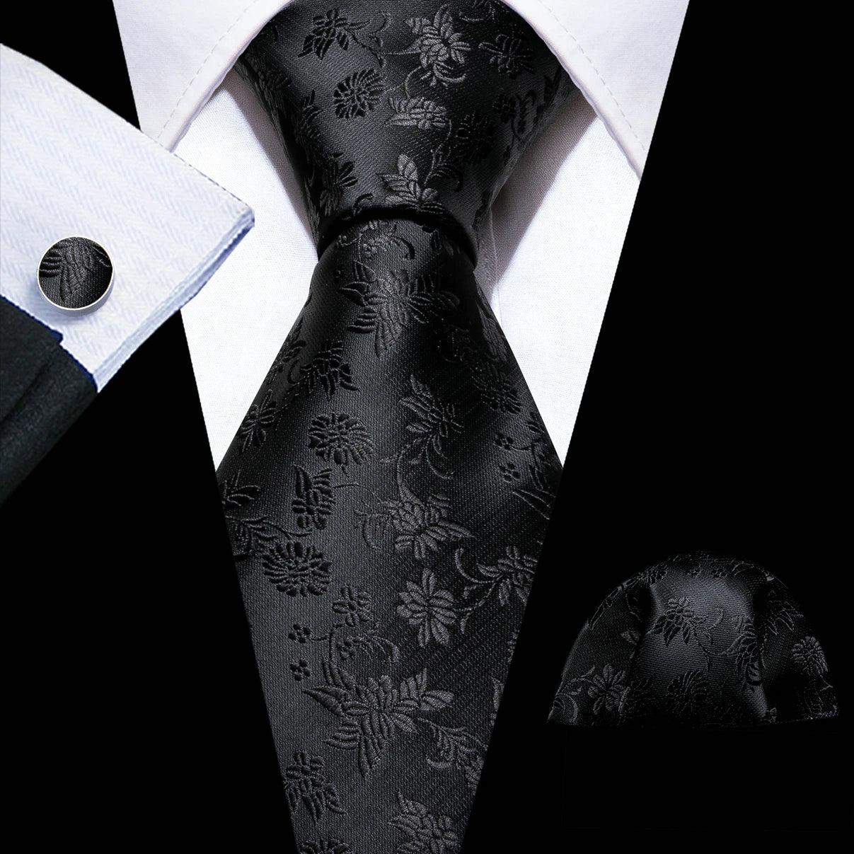 Corbatas de seda negras para hombre, clásicas, lisas, de alta calidad, tejidas, de bolsillo, con gemelos, para fiestas, formales, de diseño Barry.Wang