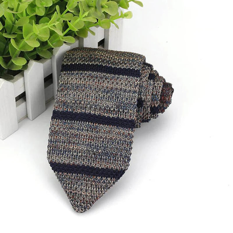 Cravate classique en tricot pour homme, 7 cm, rayures, couleur unie, formelle, pour marié, mariage, affaires, accessoires