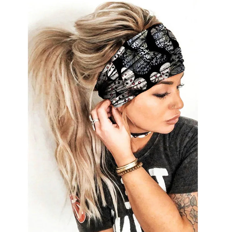 New Boho Flower Print Wide Headbands Vintage Knot Elastic Turban Headwrap for Women Girls Cotton Soft Bandana Hair Accessories