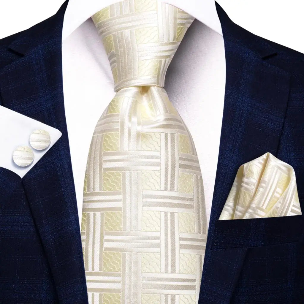 Corbata de boda de seda Hi-Tie en color champán marfil con diseño floral para hombre, pañuelo de calidad, gemelos, corbata de moda, envío directo para negocios.