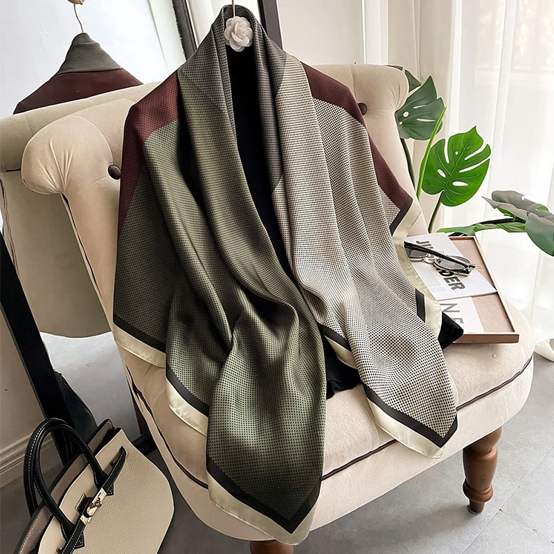 Châle de voyage carré en soie imitation patchwork imprimé couleur pour femme, 110 cm, doux, hijab musulman