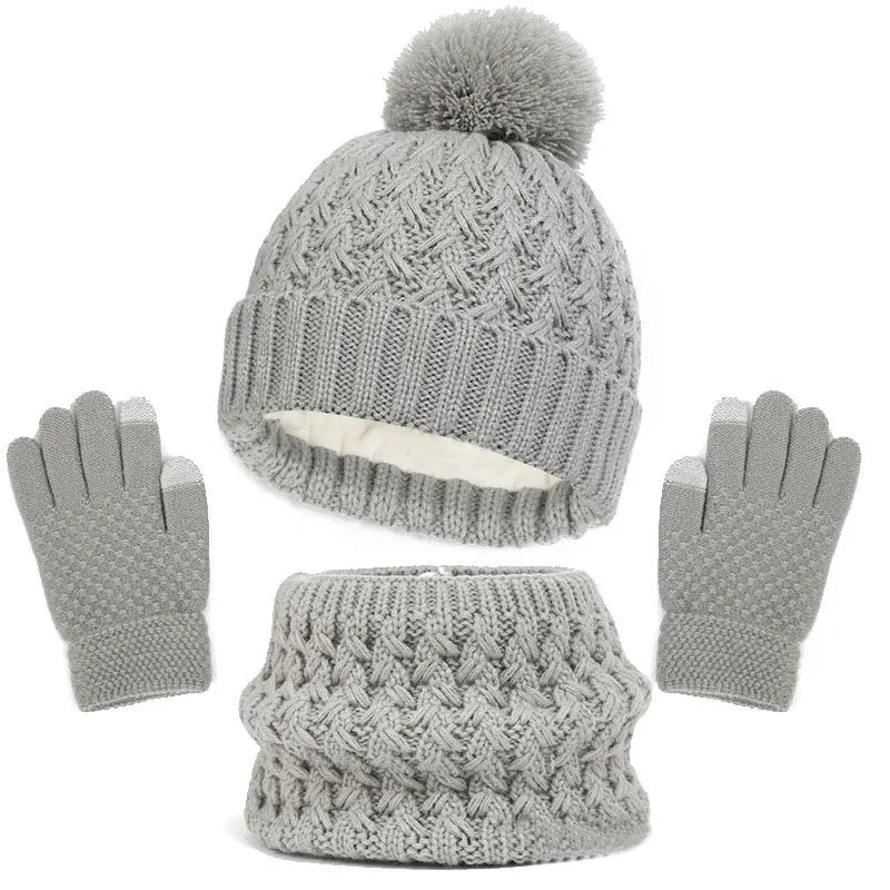 Kinder Wintermütze Schal und Handschuhe Luxus Set Gestrickte Wolle Kinder Warmer Anzug Beanie Caps Für Jungen Mädchen Mütze Halstuch Babymütze