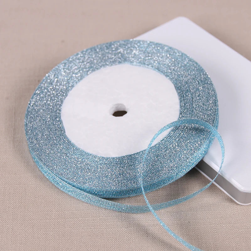 Rubans métalliques pailletés dorés et argentés de 6 mm (1/4"), 25 yards, pour bricolage, artisanat, couture, tissu, fête de Noël, mariage, emballage cadeau