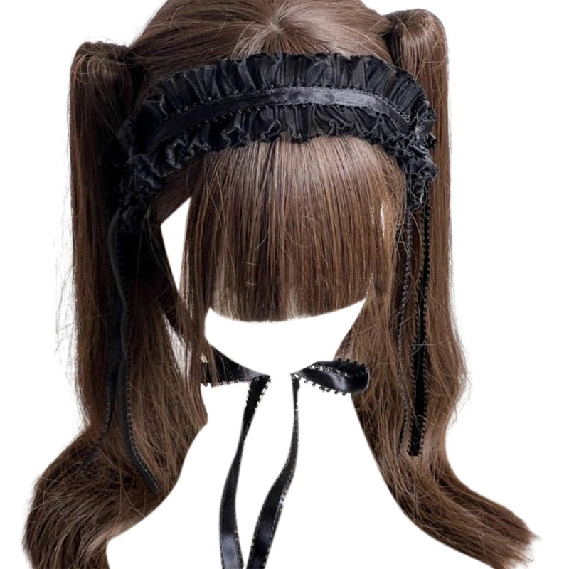 Gothic Headbands for Women Subculture Headband Gothic Bow White Headwear Cosplay Maid Flouncing Photo Props