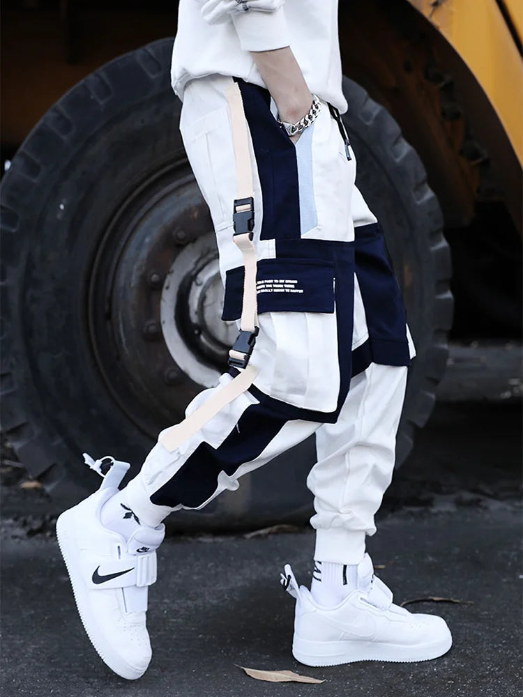 Jogger Cargohose für Herren Casual Hip Hop Hit Color Pocket Herrenhose Sweatpants Streetwear Ribbons Techwear Pants