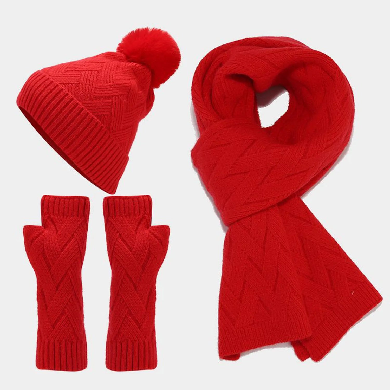 Damen & Herren Herbst Winter Warme Wollmütze Schal Handschuhe Slouchy Dreiteiliges Winter Schnee Strickmütze Schal Handschuhe Mütze Set für Teenager Mädchen