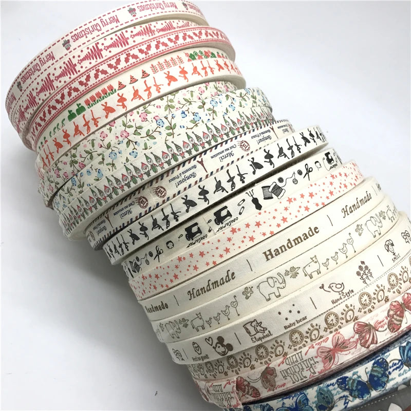 Ruban de coton imprimé fait main, 5 mètres/lot, 15 mm, pour décoration de mariage, de Noël, de bricolage, de couture