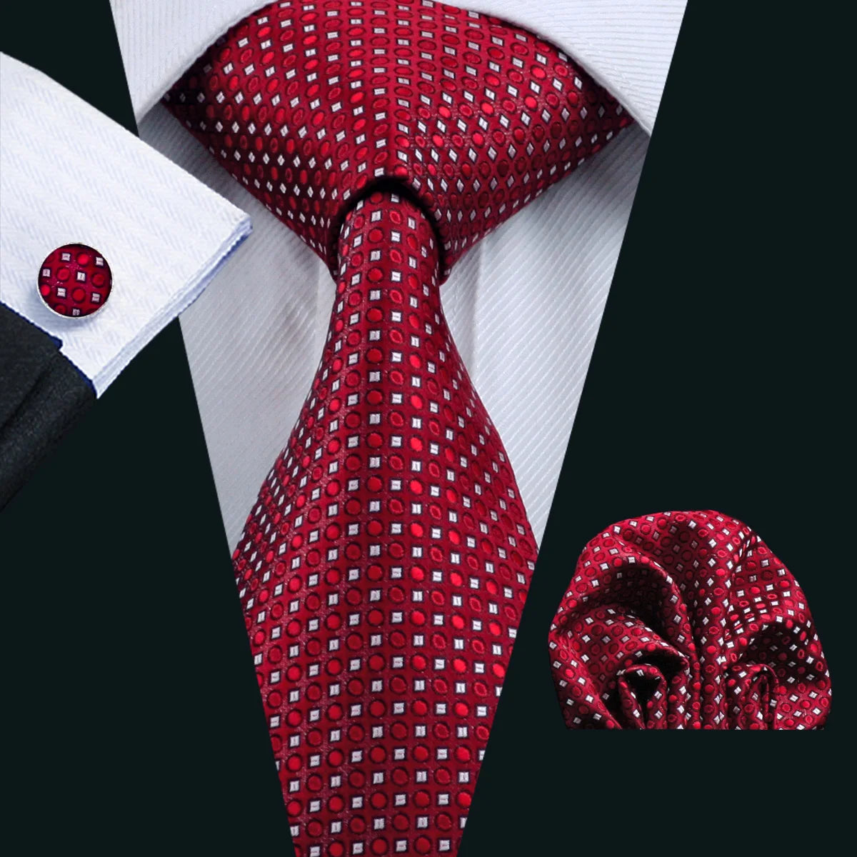 Corbata de boda de seda roja con rayas de tejido jacquard para hombre, juego de corbata, pañuelo y gemelos, Barry.Wang, diseñador de moda FA-5028