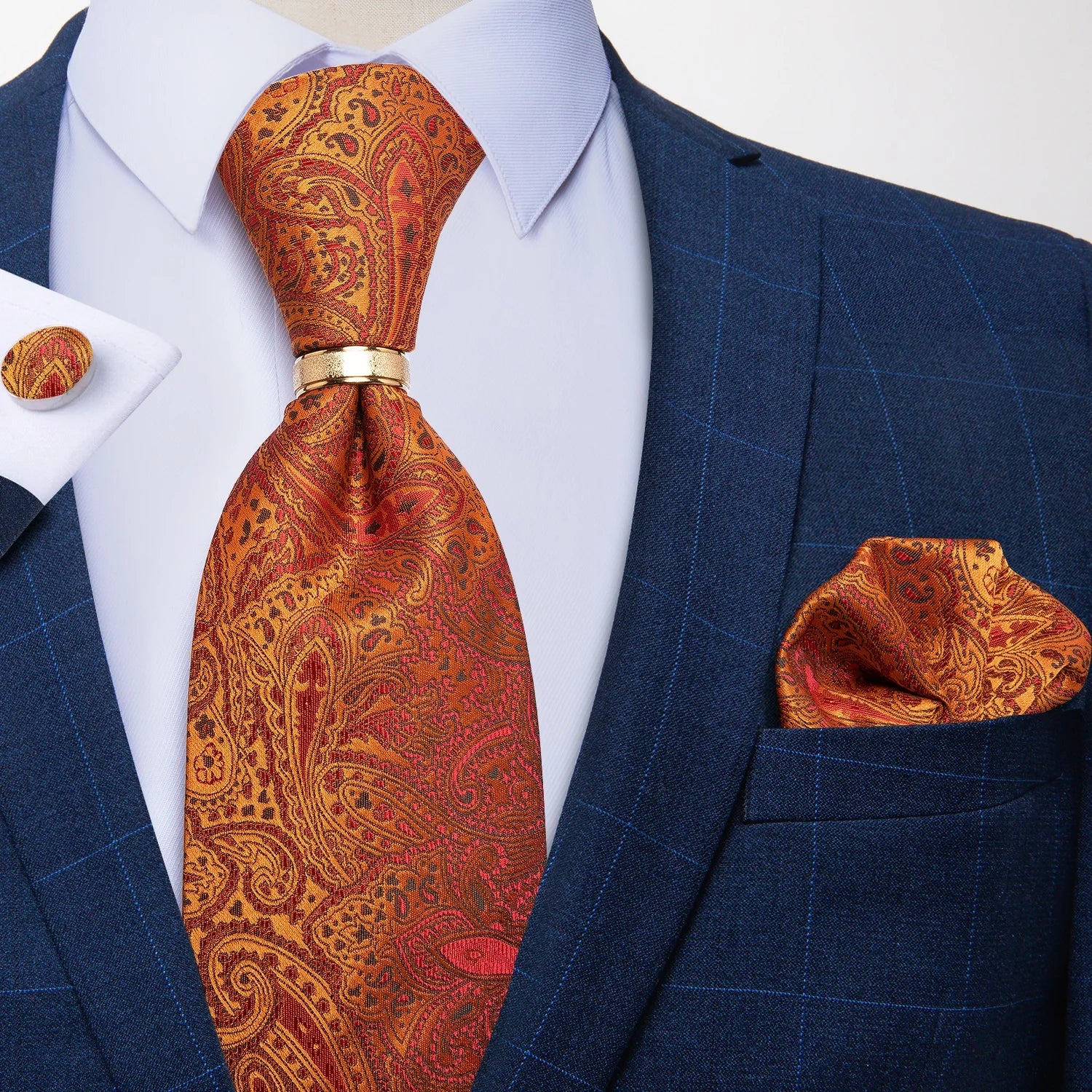 DiBanGu Designer Mens Necktie Striped Floral Paisley Silk Tie Pocket Square Cufflinks Neck Tie Ring Set Suit Wedding Business