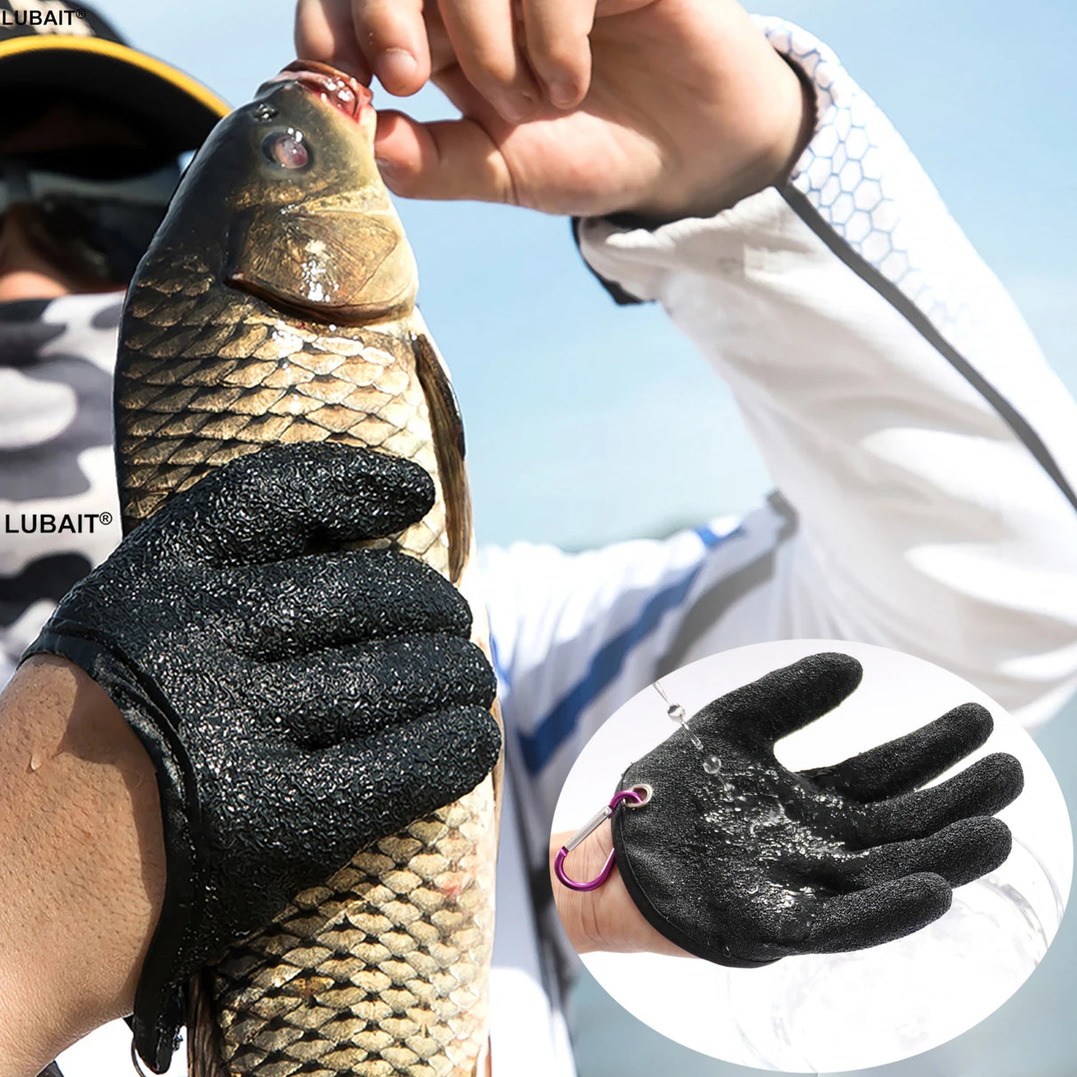 Gants de pêche antidérapants et durables en tricot pour attraper du poisson, doigts longs, imperméables, résistants aux coupures, fermoir pour gants gauche et droit, protège les mains