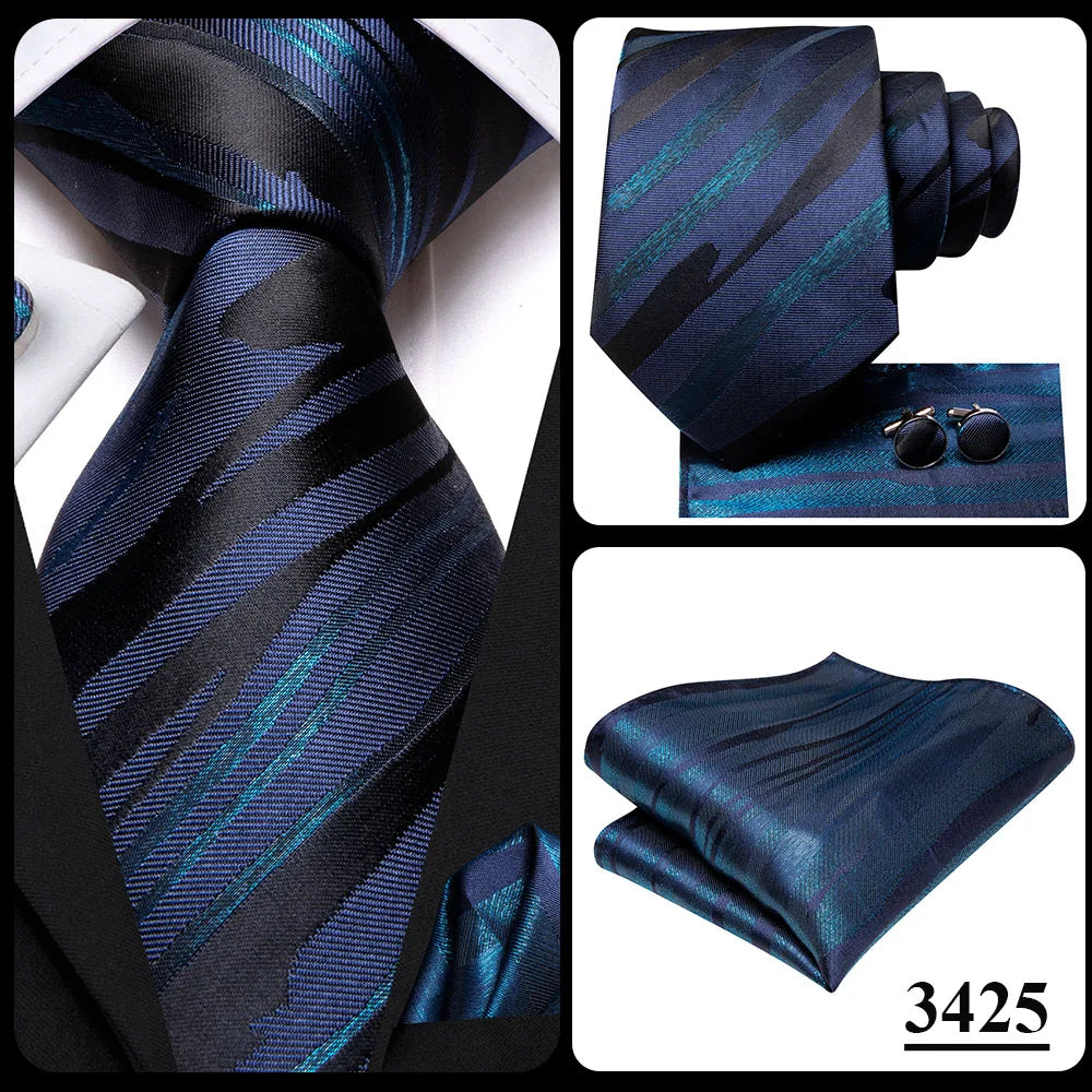 Corbata de boda de seda a rayas negras y rojas para hombre, gemelos de regalo, corbata de moda para negocios y fiestas, envío directo, diseño Hi-Tie