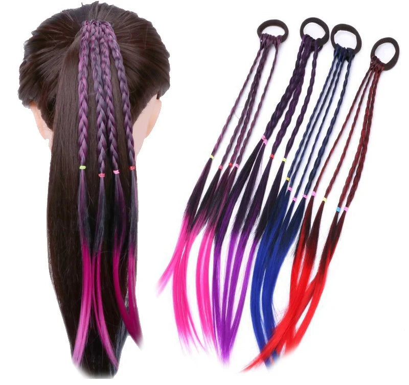 New Girls Colorful Wigs Ponytail Headbands Rubber Bands Beauty Hair Bands Headwear Kids Hair Accessories Head Band Hair Ornament