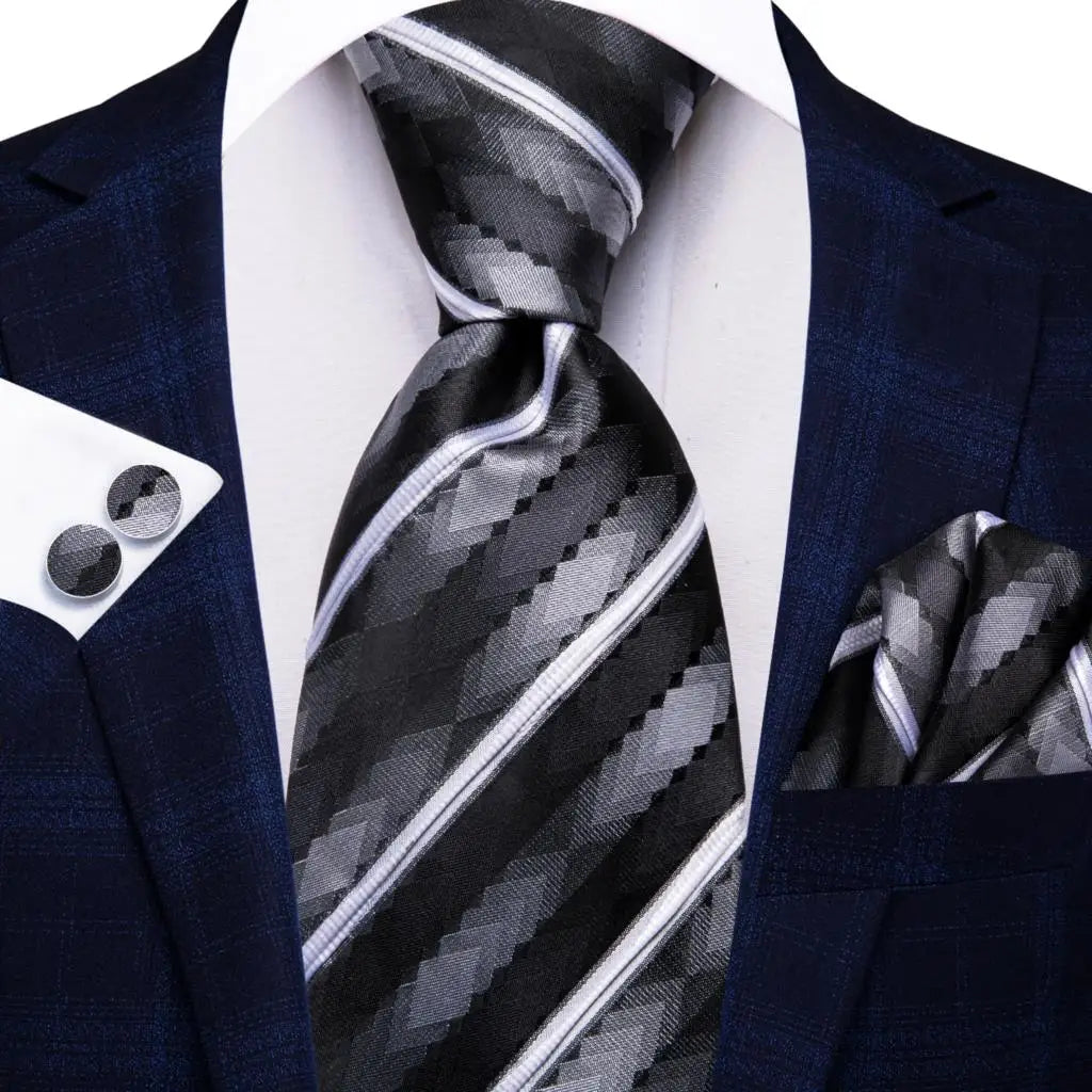 Corbata de boda de seda a rayas negras y rojas para hombre, gemelos de regalo, corbata de moda para negocios y fiestas, envío directo, diseño Hi-Tie