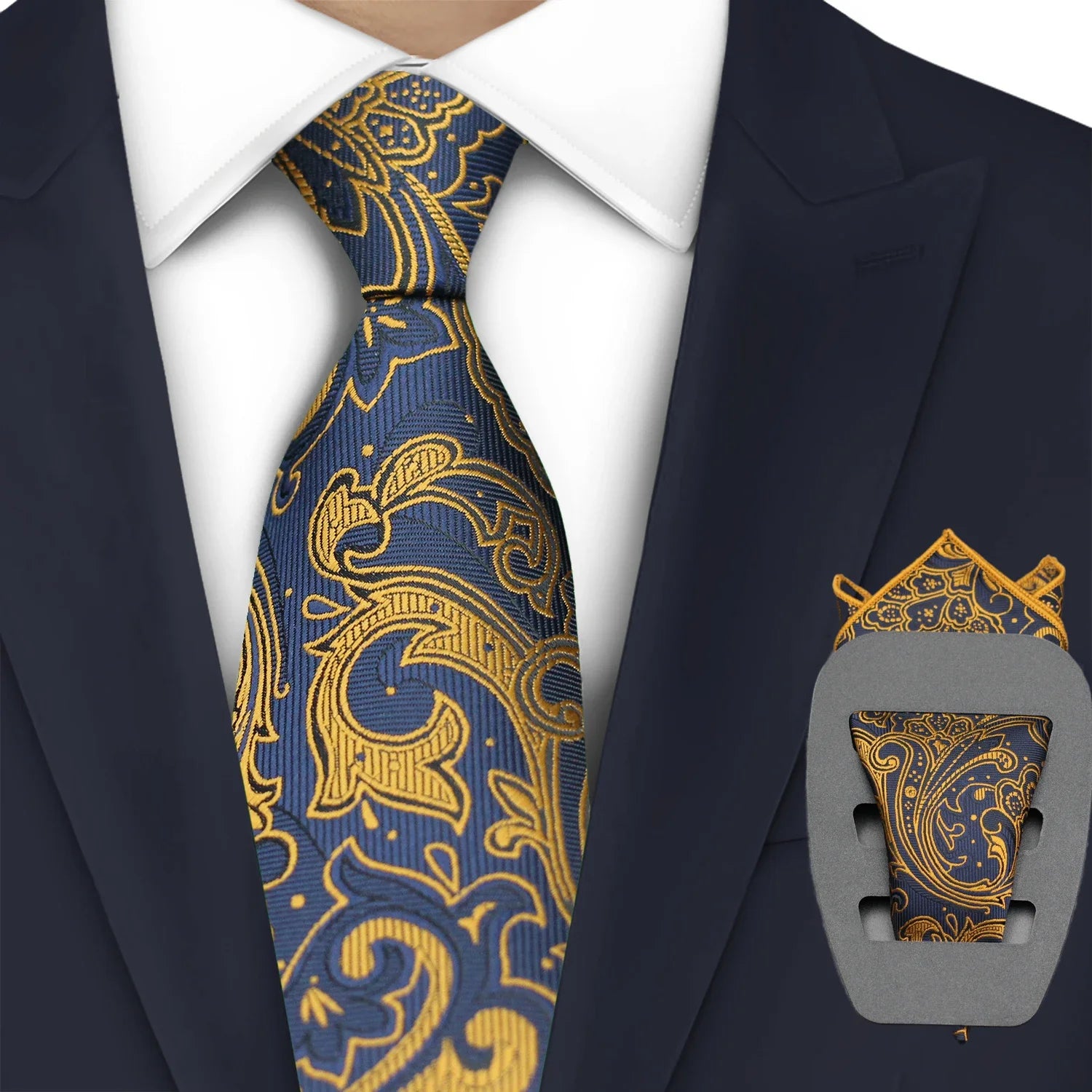 Luxury 7CM Mens Necktie Paisley Ties For Man Groomsman Jacquard Woven Gold Orange Color Neck Tie Business Party
